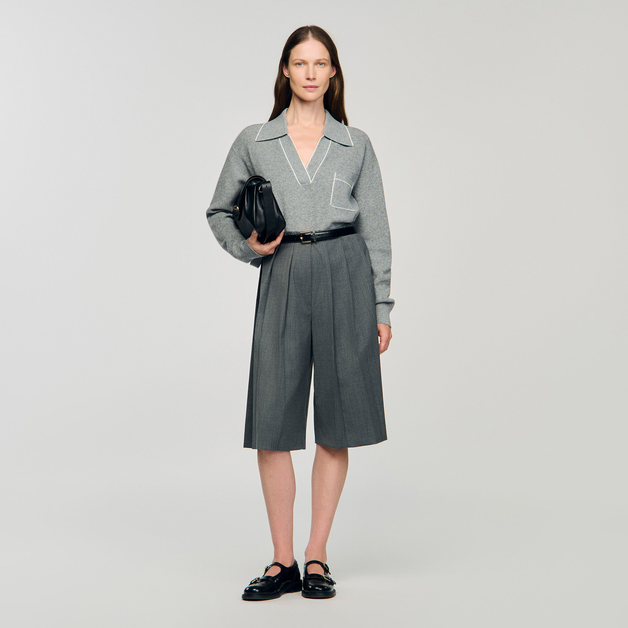 Open Polo-Collar Neck Jumper : Sweaters & Cardigans color Grey