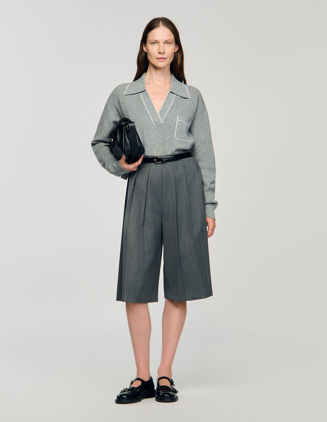 Open Polo-Collar Neck Jumper - SFPPU02376 | sandro-paris.com Open Polo-Collar Neck Jumper : Sweaters & Cardigans color Grey