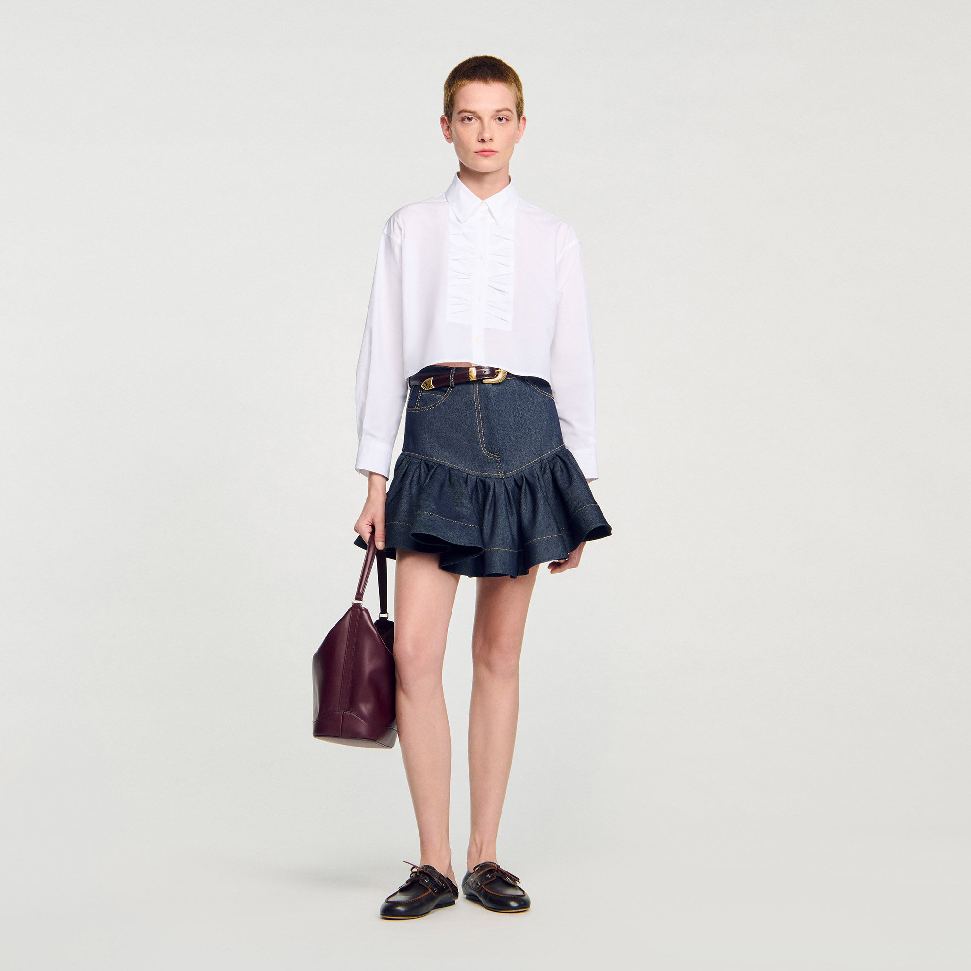 Cropped Shirt With Bow Details : Shirts color white