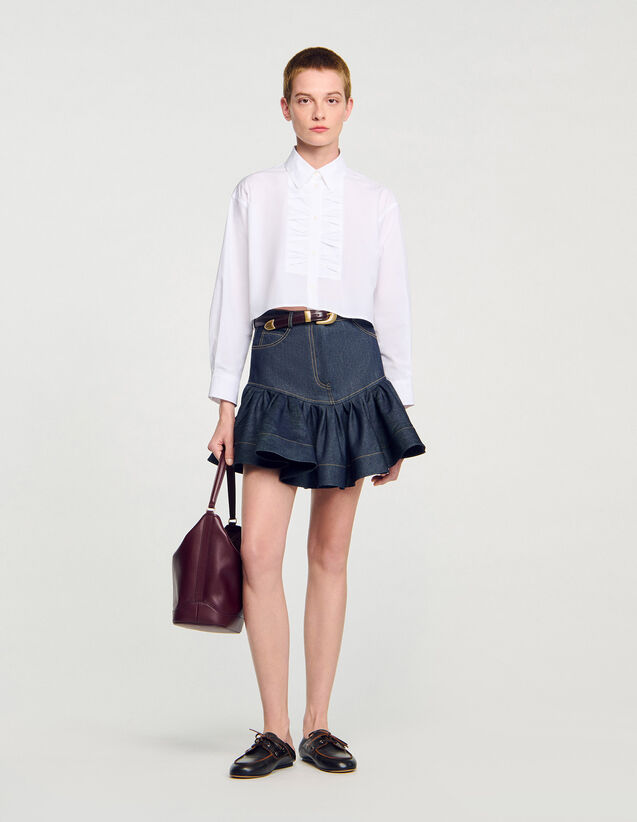Cropped Shirt With Bow Details - SFPCM01444 | sandro-paris.com Cropped Shirt With Bow Details : Shirts color white