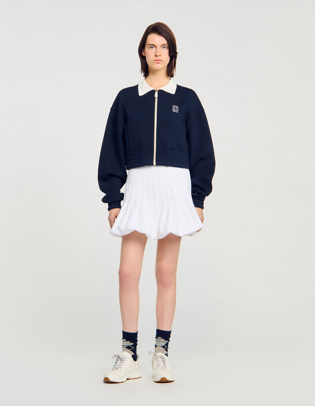 Cropped Two-Tone Sweatshirt - SFPSW00650 | sandro-paris.com Cropped Two-Tone Sweatshirt : Tops color Deep blu