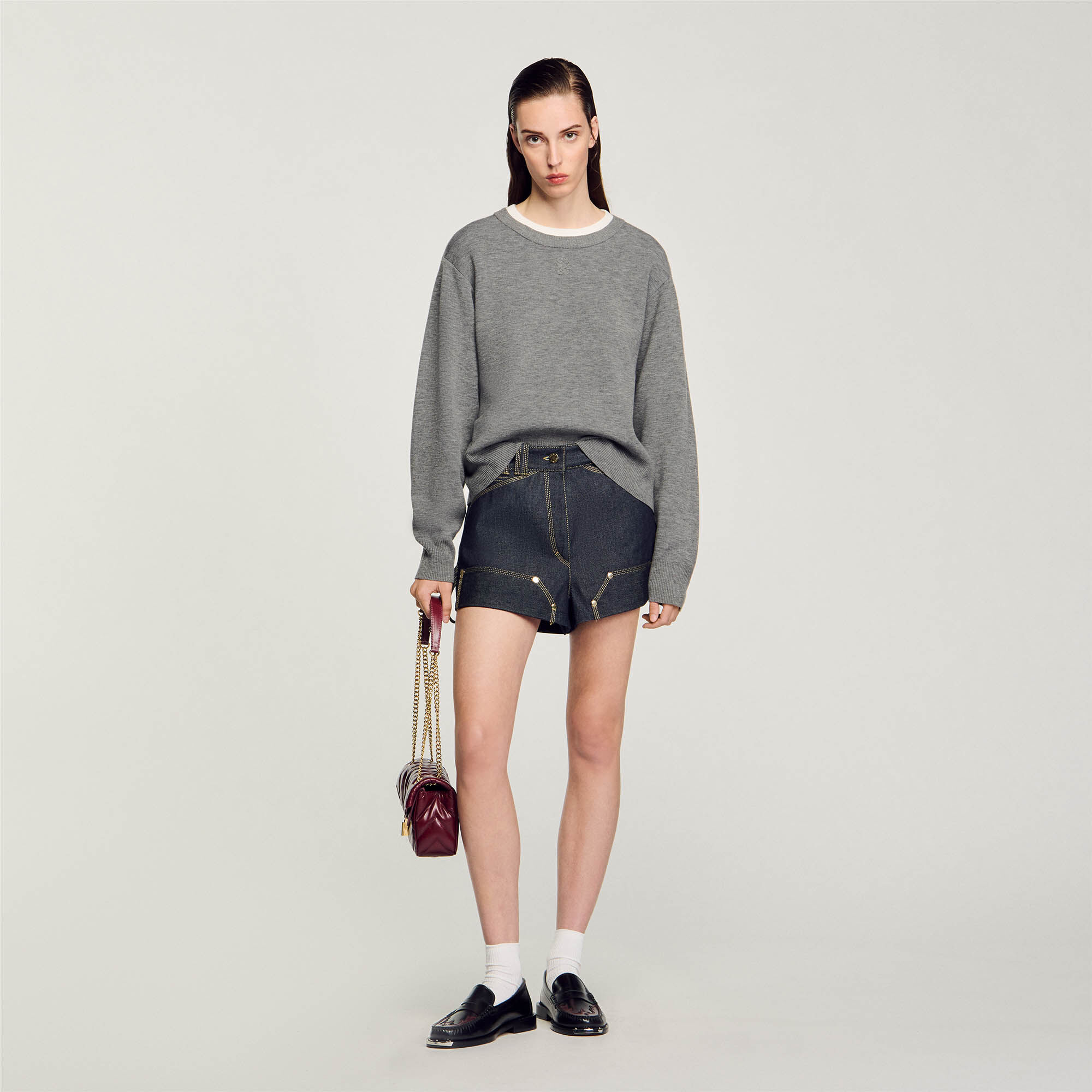 Contrast Collar Jumper : Sweaters & Cardigans color Grey
