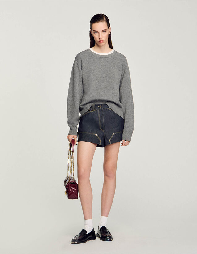 Contrast Collar Jumper - SFPPU02326 | sandro-paris.com Contrast Collar Jumper : Sweaters & Cardigans color Grey