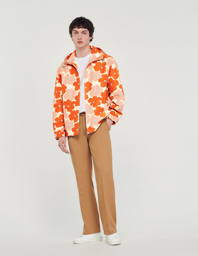 Floral Print Jacket : Trench coats & Coats color Orange