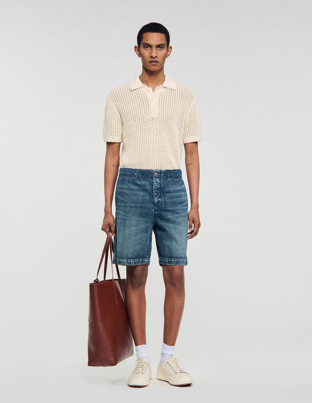 Elasticated Denim Shorts - SHPBE00097 | sandro-paris.com Elasticated Denim Shorts : Pants & Shorts color Blue Vintage - Denim
