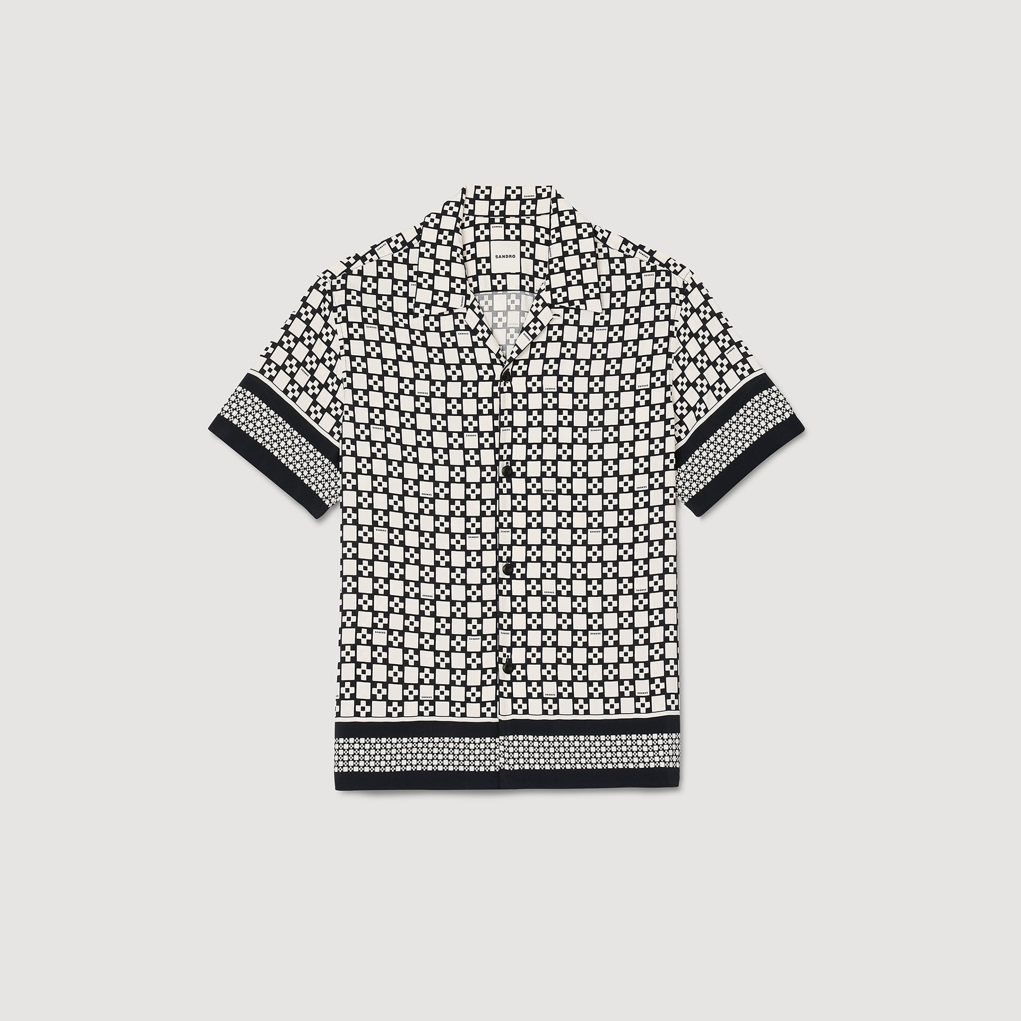 Square Cross Motif Flowing Blouse : Shirts color Black