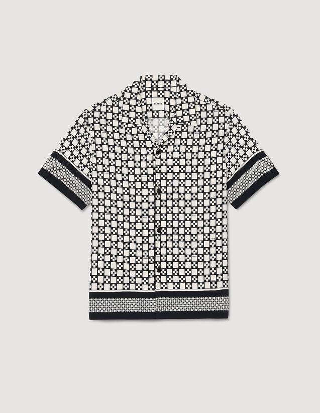Square Cross Motif Flowing Blouse : Shirts color Black