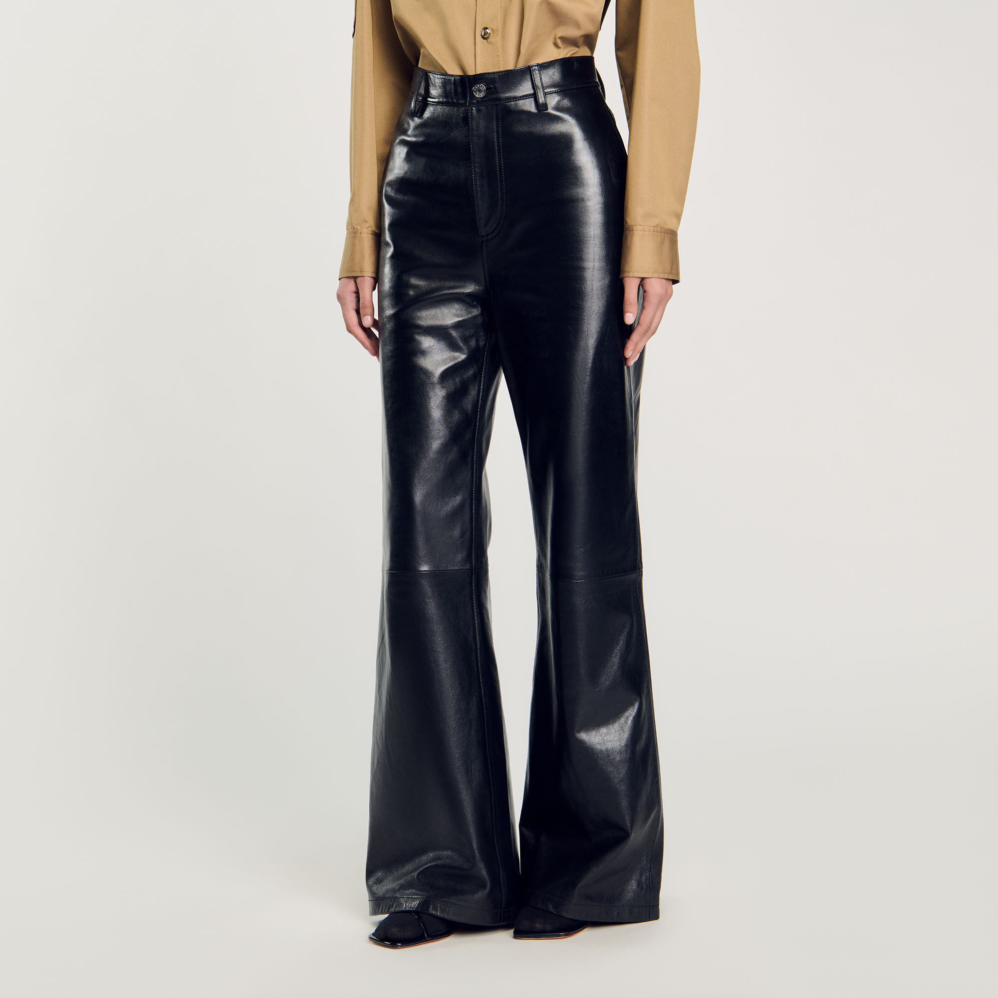 Flared leather trousers shop