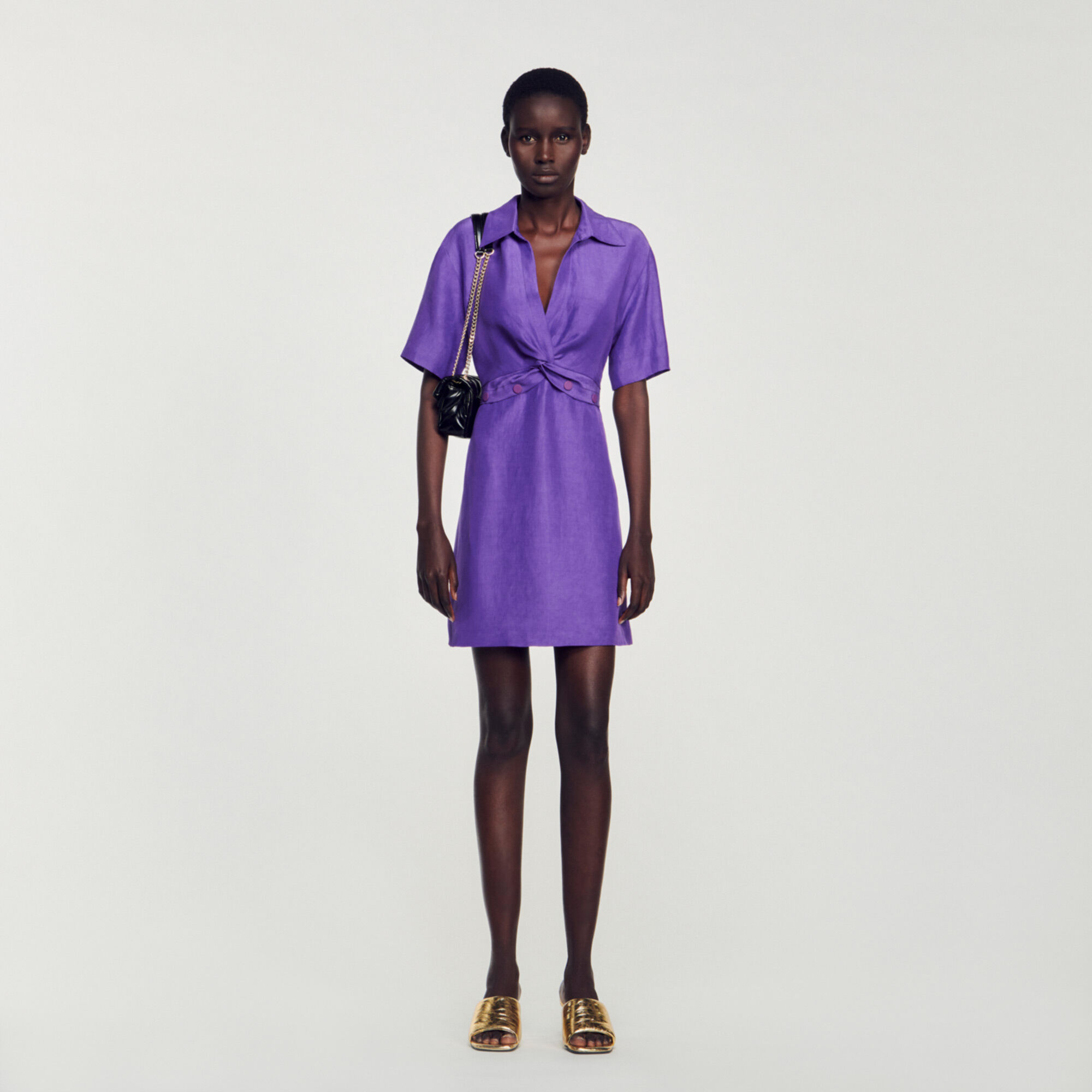 Short Dress With Shirt Collar : Dresses&nbsp; color Purple