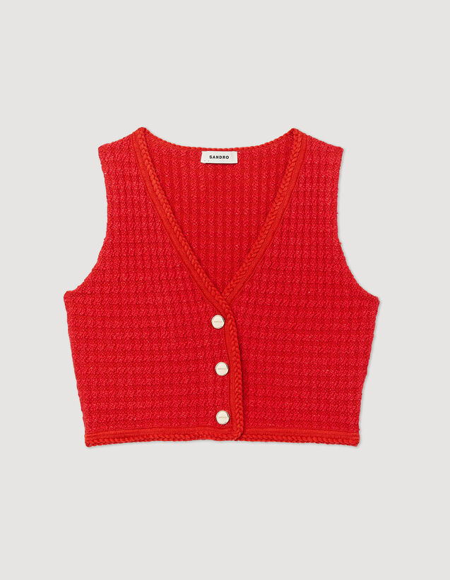 Cropped Tweed Sweater : Sweaters & Cardigans color Red