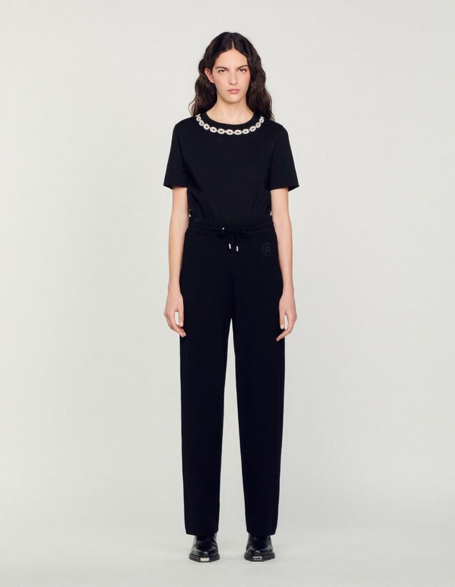 Knitted Straight-Leg Trousers : Pants color Black