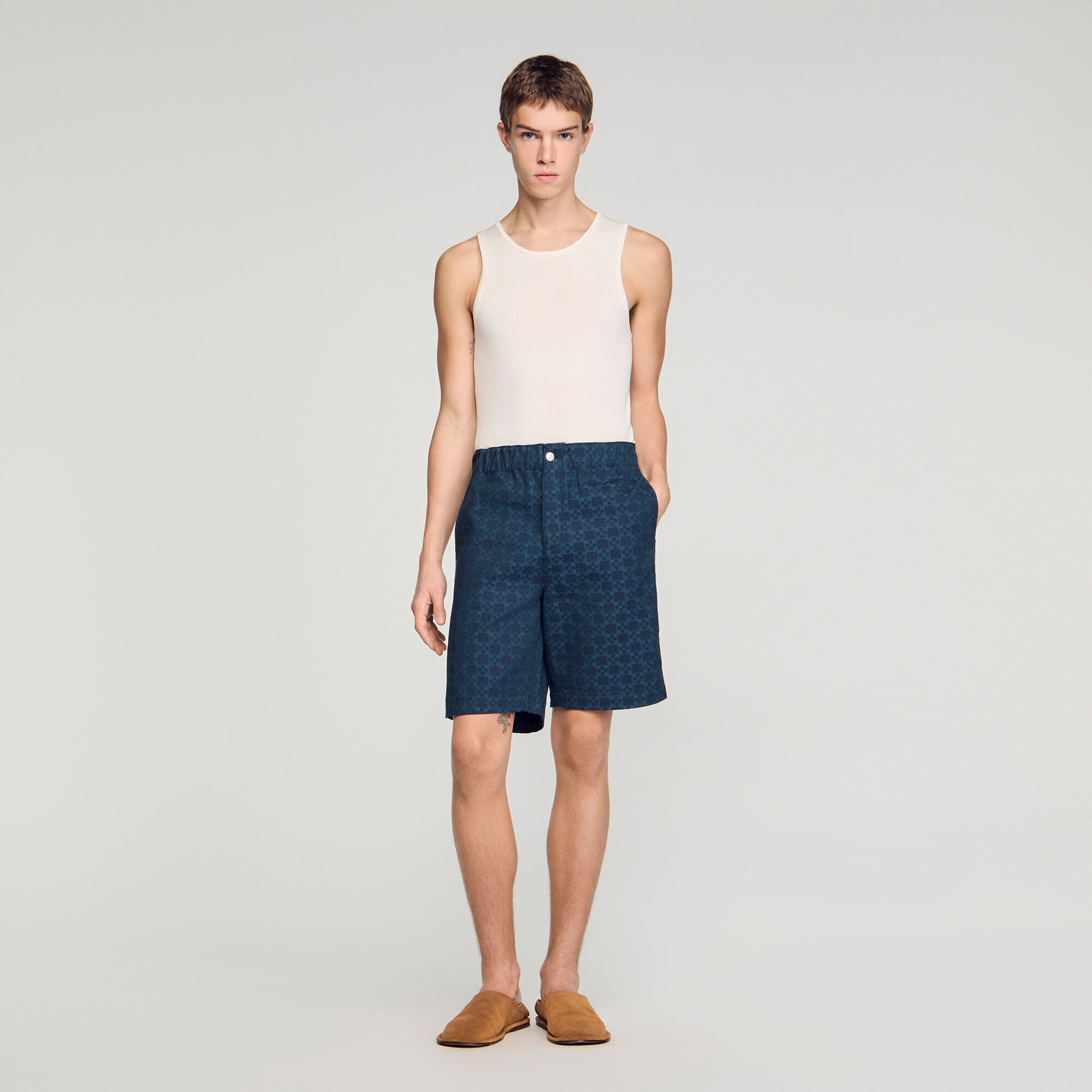 Square Cross Denim Shorts : Pants & Shorts color Navy Blue