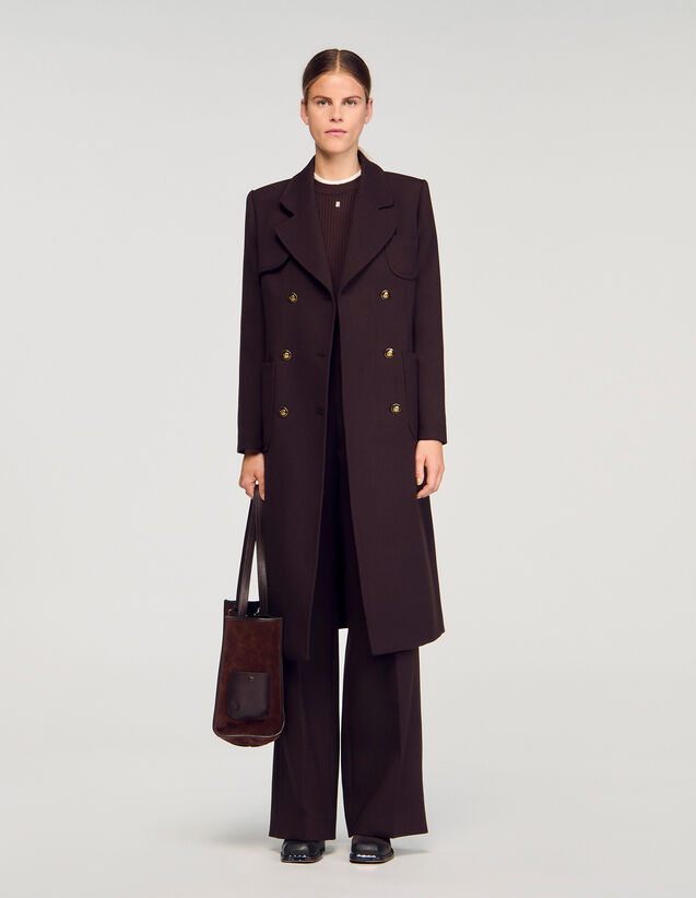 Long Double-Breasted Coat - SFPOU00777 | sandro-paris.com Long Double-Breasted Coat : Coats color Brown