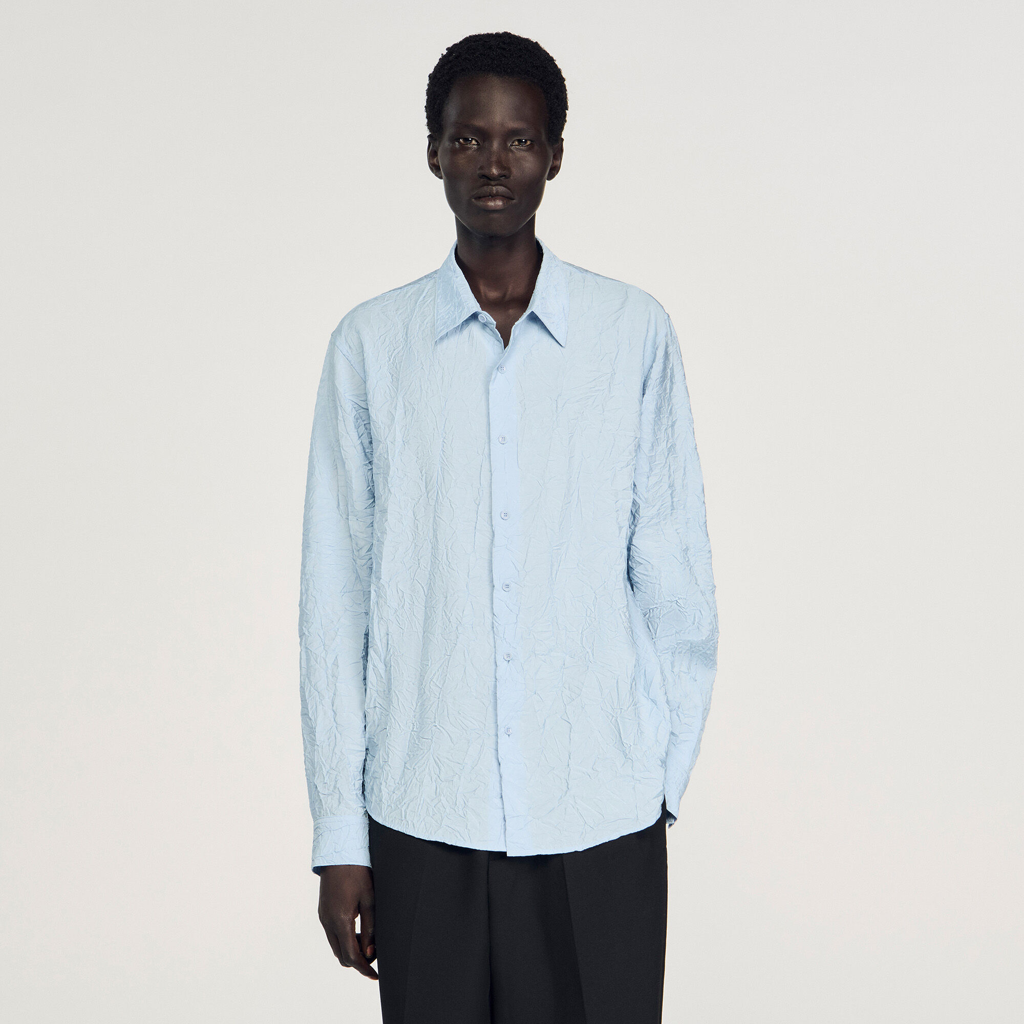 Crinkled Effect Shirt : Shirts color Sky Blue