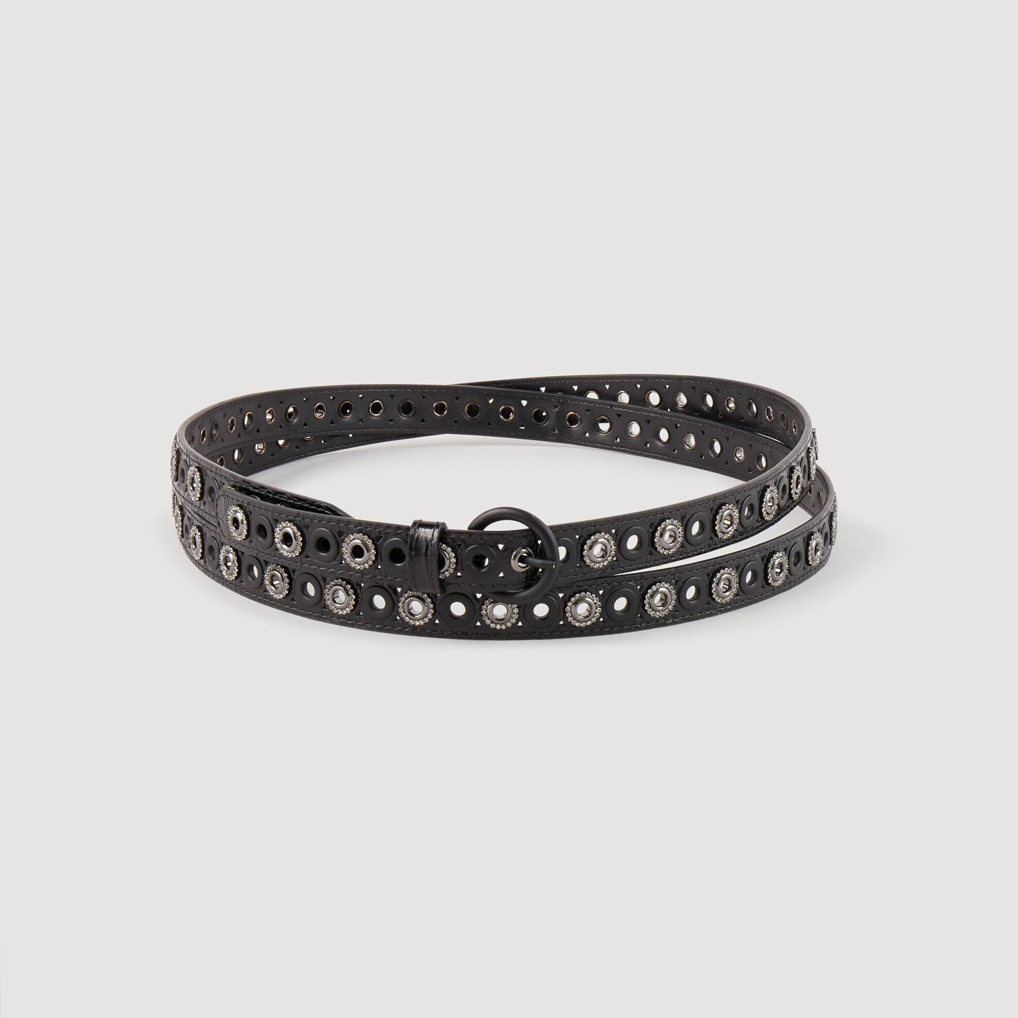 Leather Belt With Eyelets : Other Accessories&nbsp; color Black