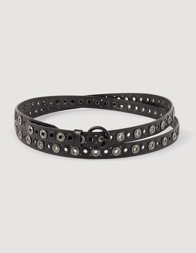 Leather Belt With Eyelets : Belts color Black