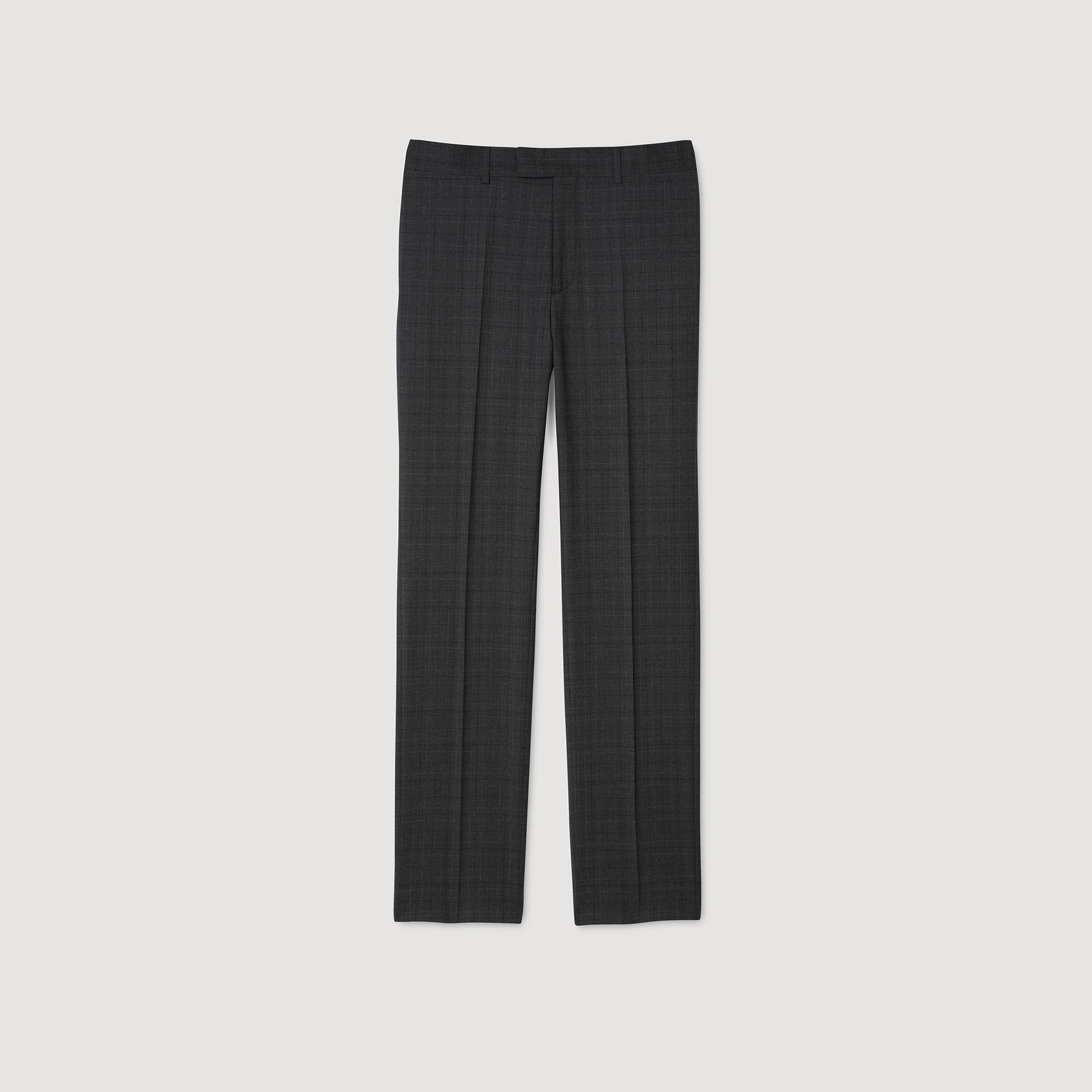 Checked Wool Trousers : Suits & Tuxedos color Charcoal Grey