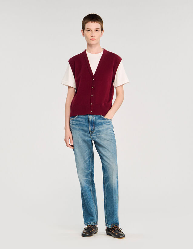 Two-Tone Wool And Cashmere Jumper - SFPPU02516 | sandro-paris.com Two-Tone Wool And Cashmere Jumper : Sweaters & Cardigans color Bordeaux