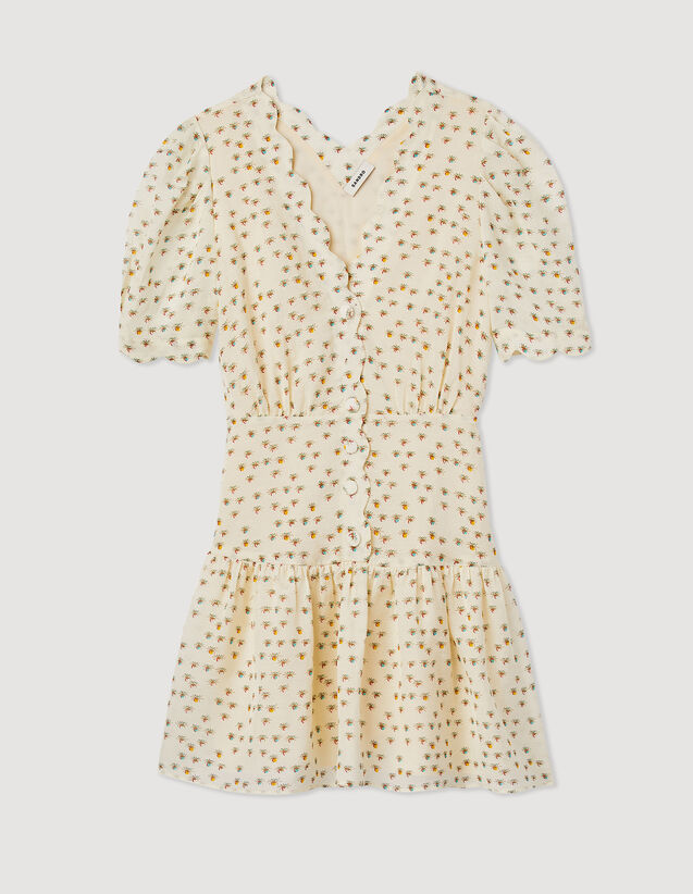 Short-Sleeved Dress With Flowers Print : Dresses color Ecru