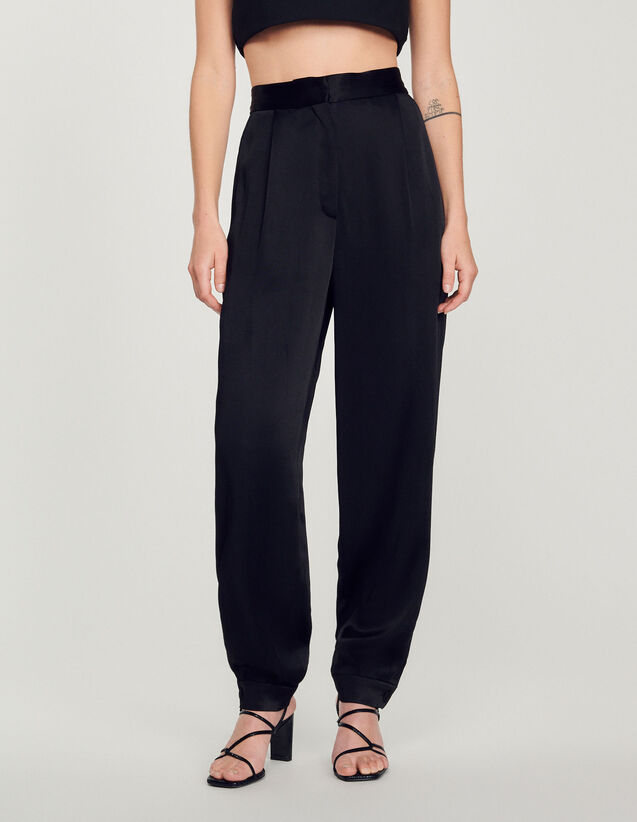 Satin Trousers With Embellished Detail : Pants color Black