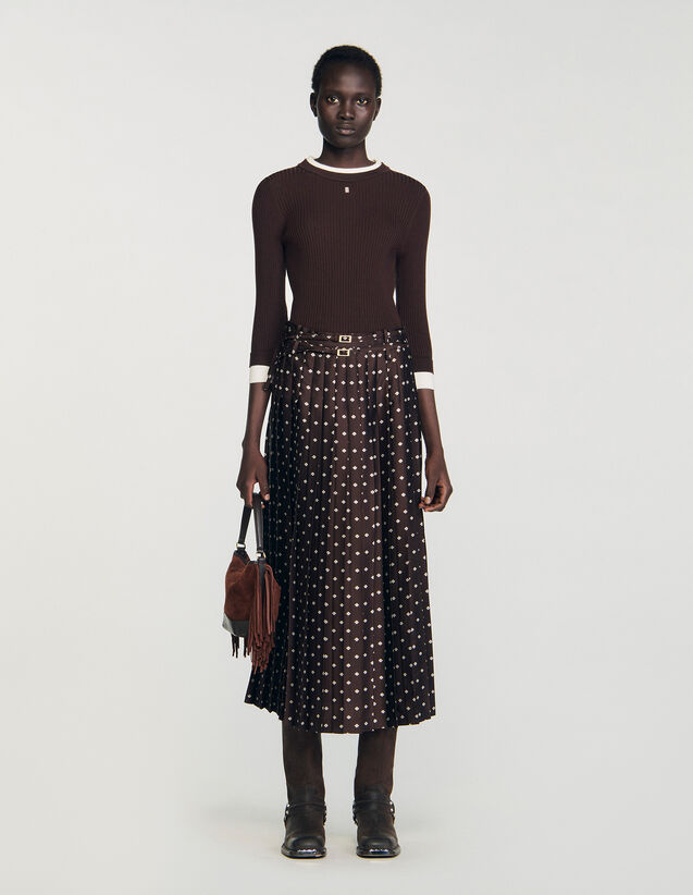 Scarf Print Maxi Skirt - SFPJU01556 | sandro-paris.com Scarf Print Maxi Skirt : Skirts & Shorts color Brown / White