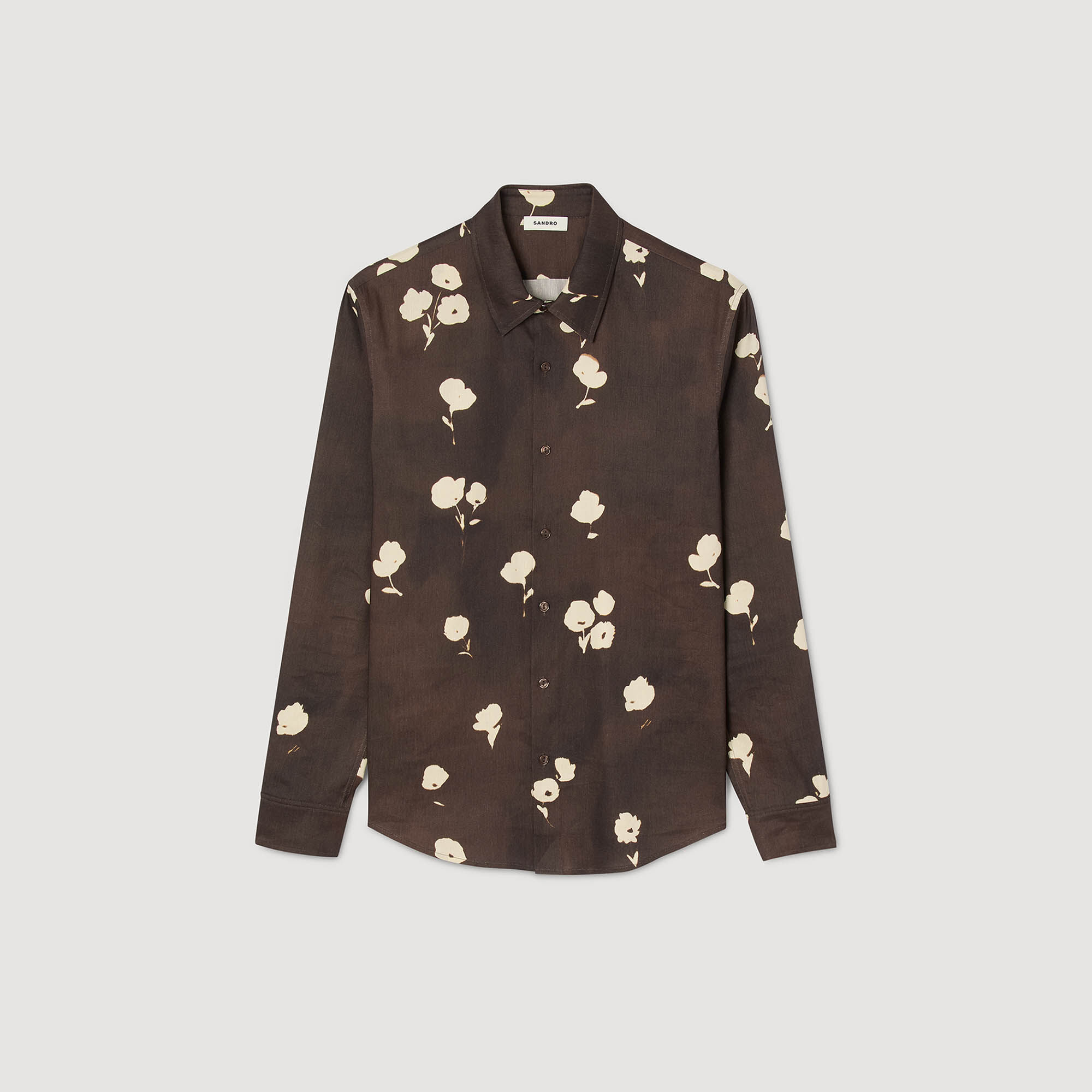 Floral Print Linen Shirt : Shirts color Chocolate