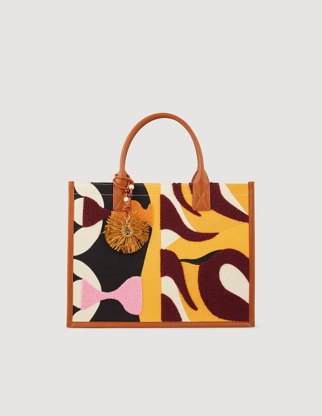 Printed Canvas Kasbah Tote Bag : SANDRO X LOUIS BARTHÉLEMY color Camel