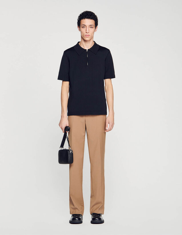 Knitted Polo Shirt With Zip Collar : Sweaters & Cardigans color Navy Blue