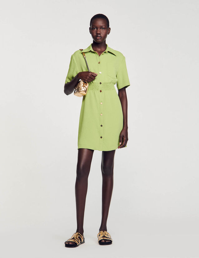 Short Button-Up Dress : Dresses color Beige