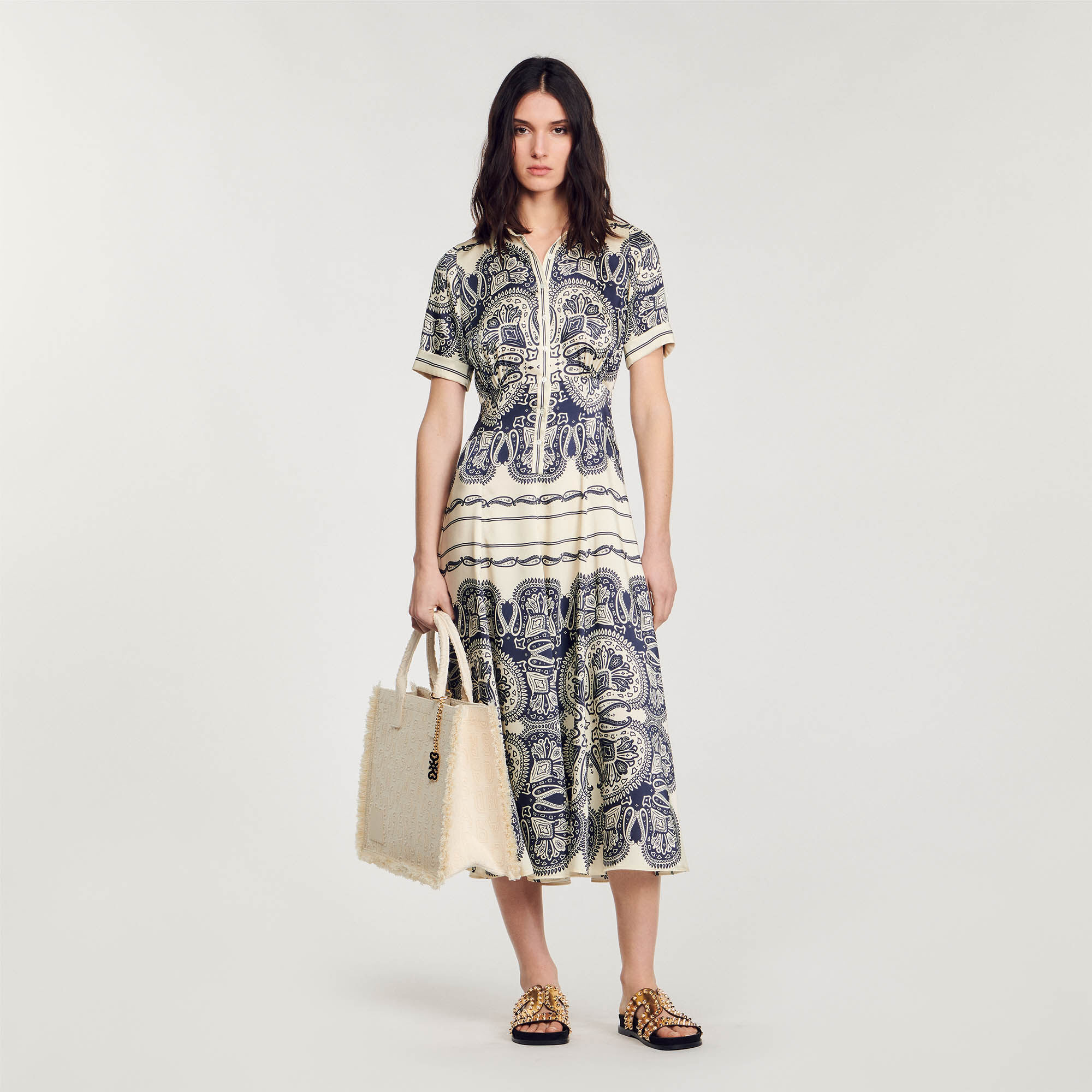 Patterned Maxi Dress : Dresses&nbsp; color Beige / Navy