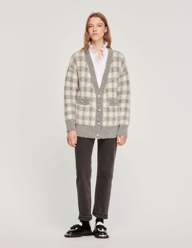 Checked Jacquard Cardigan : Sweaters & Cardigans color Light Grey