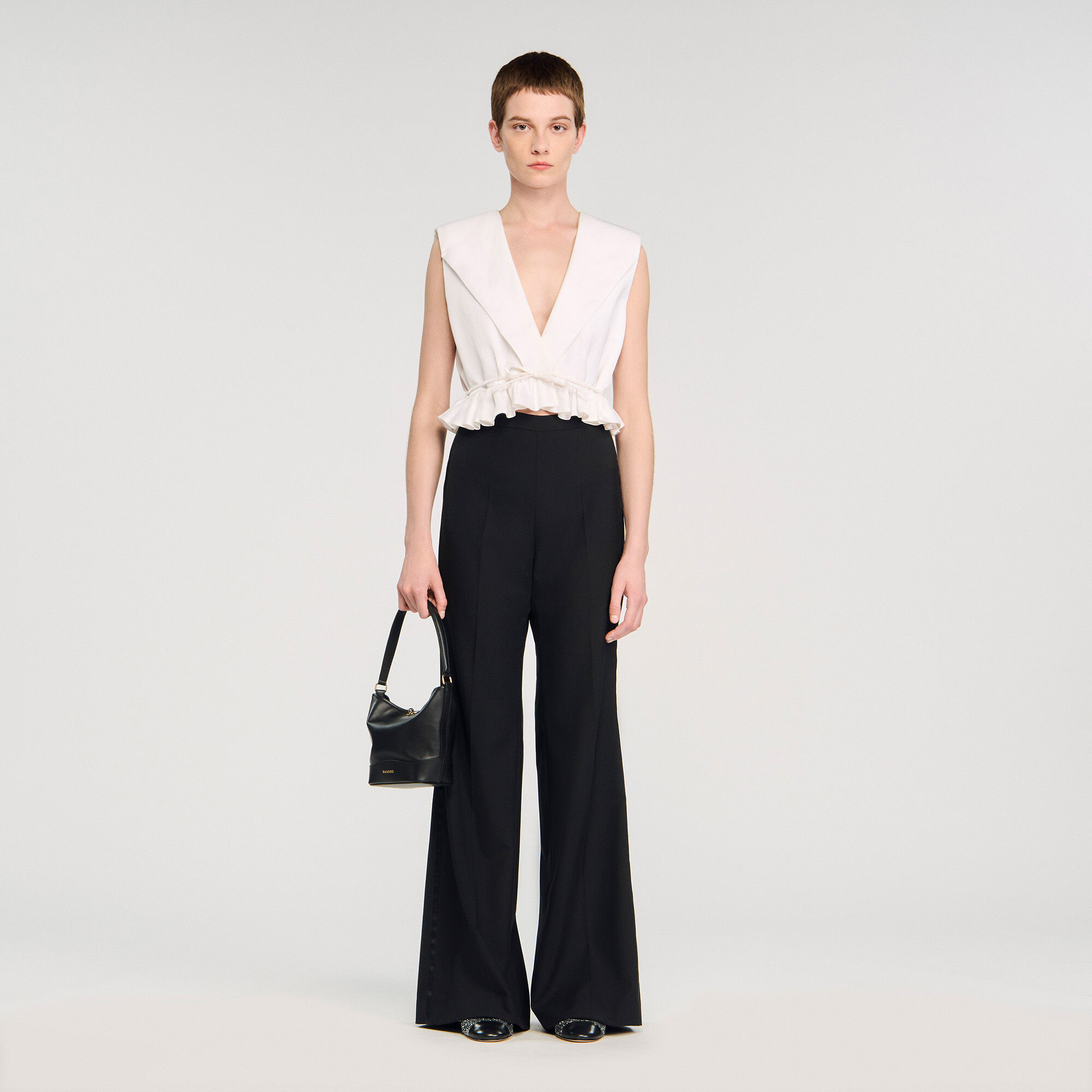 Satin Stripe Suit Trousers : Pants color Black