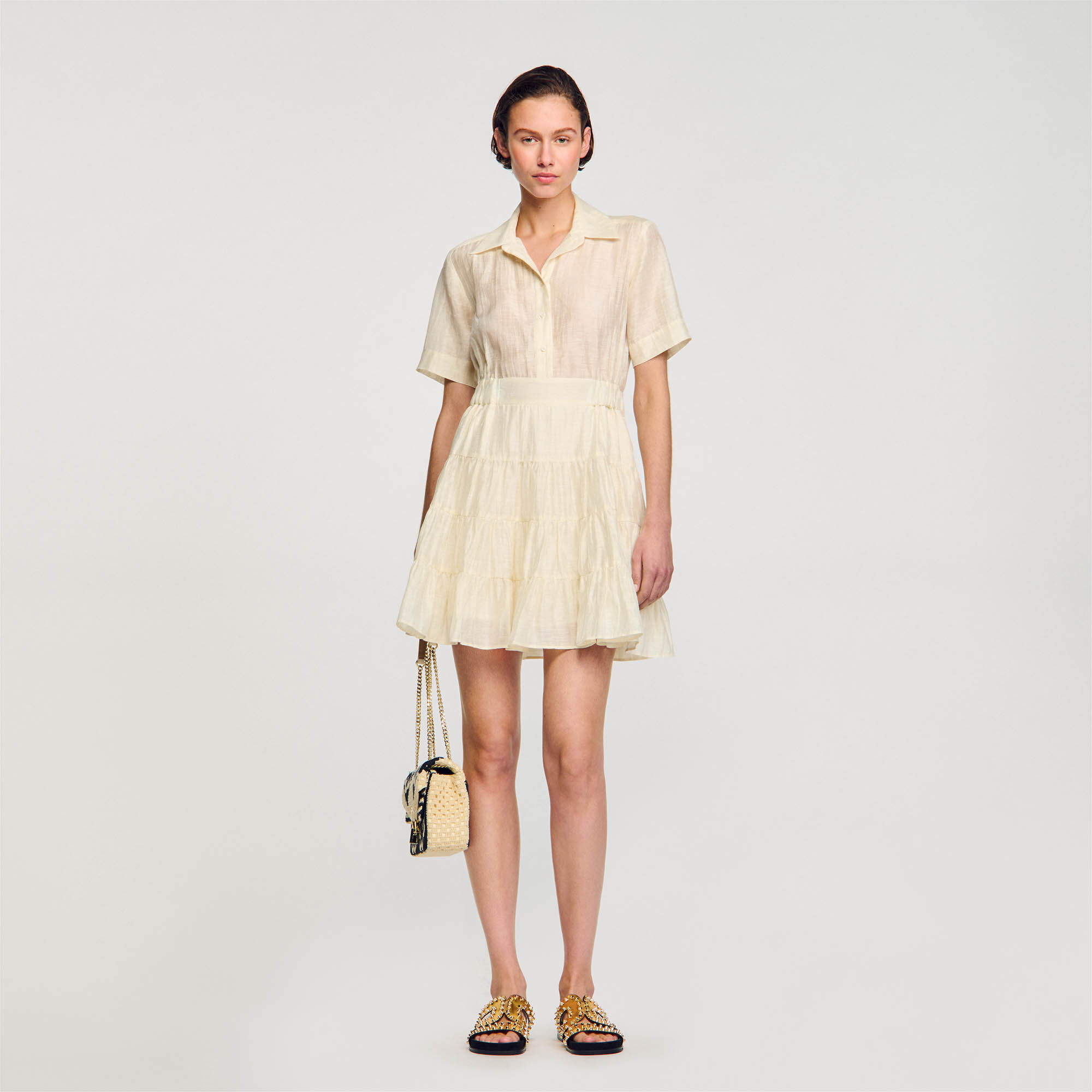 Short Ruffled Dress : Dresses&nbsp; color Ecru