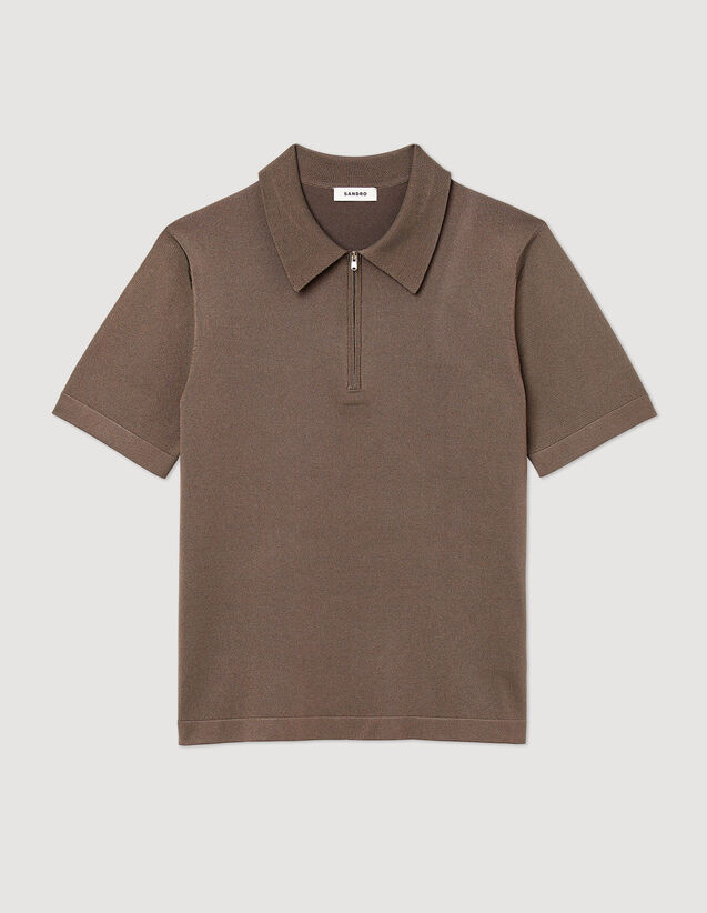 Knitted Polo Shirt With Zip Collar : T-shirts & Polo shirts color Taupe