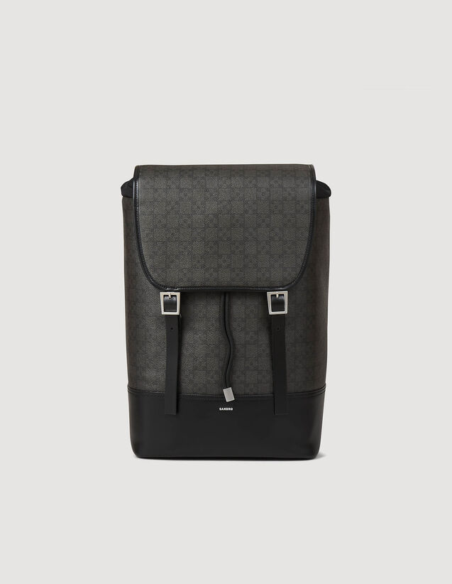Square Cross Coated Canvas Backpack : View All color Black