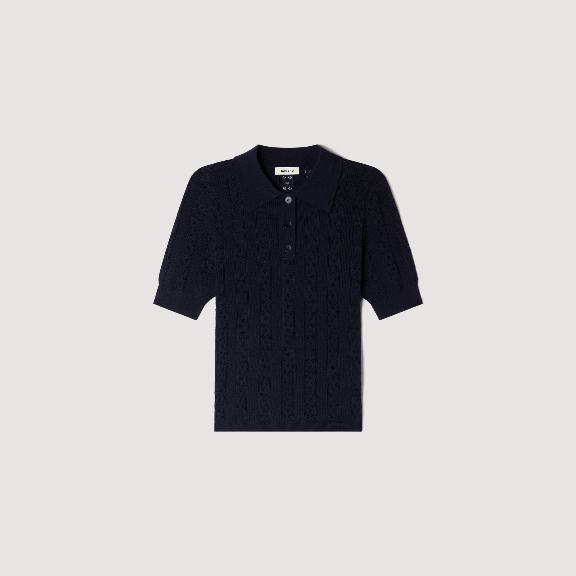 Pointelle Polo-Neck Wool Jumper : Sweaters & Cardigans color Ecru