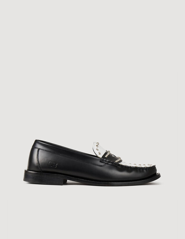 Two-Tone Studded Loafers : Shoes color Black / Ecru
