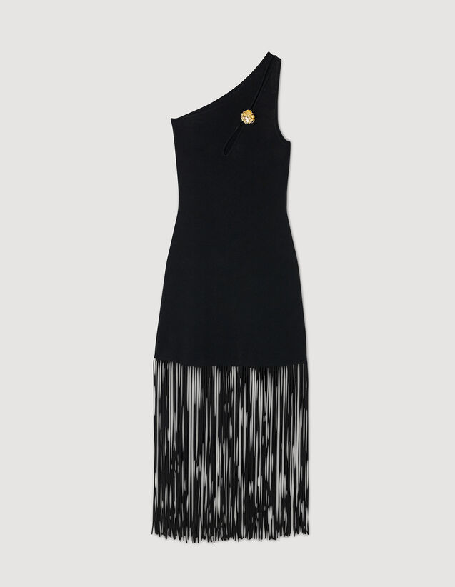 Asymmetric Fringed Dress : Dresses color Black