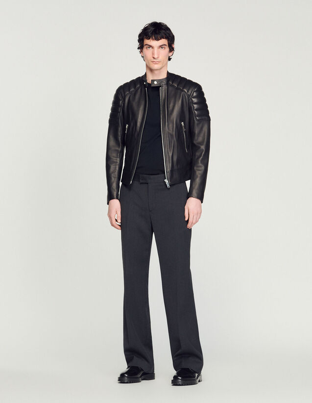 Leather Jacket With Quilted Trims : Trench coats & Coats color Black