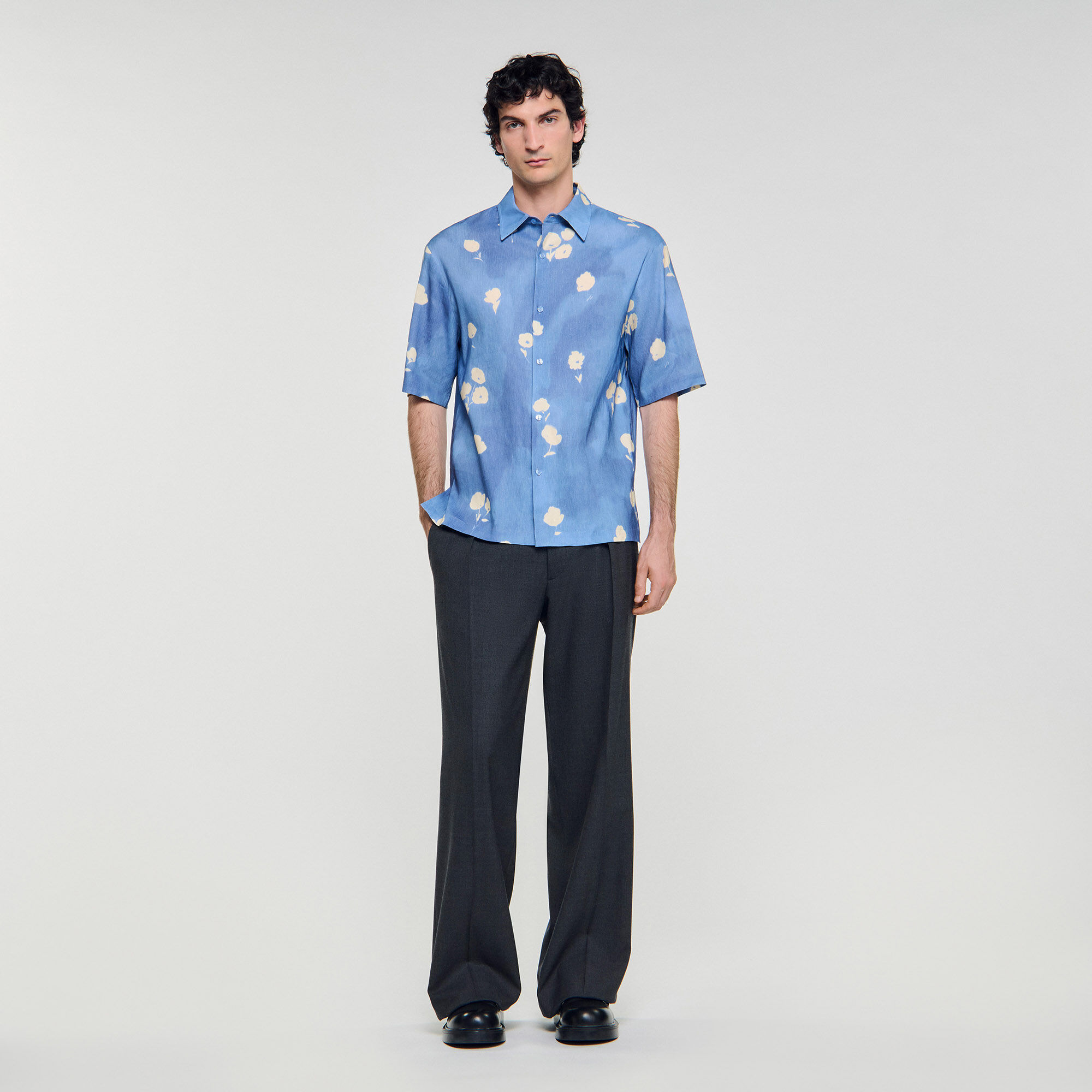 Floral Motif Shirt : Shirts color Blue Office