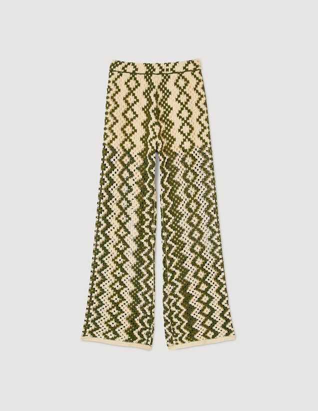 Knit Trousers : Pants color Ecru / Olive Green