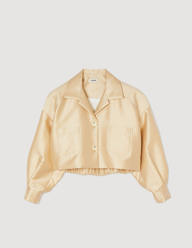 Satin-Effect Cropped Shirt : Shirts color Beige