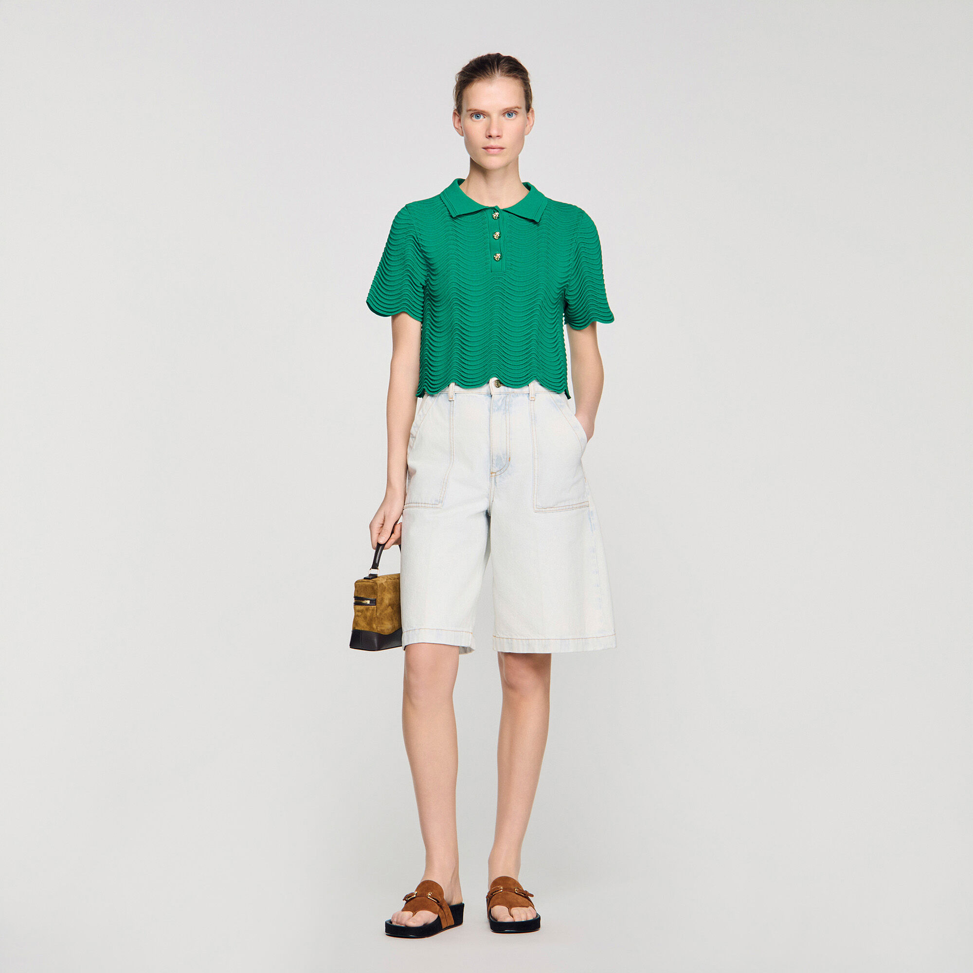 Cropped Decorative Knit Jumper : Sweaters & Cardigans color Emeuraude Green