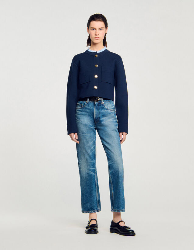 Cardigan With Ruffle Collar - SFPCA01259 | sandro-paris.com Cardigan With Ruffle Collar : Sweaters & Cardigans color Navy Blue