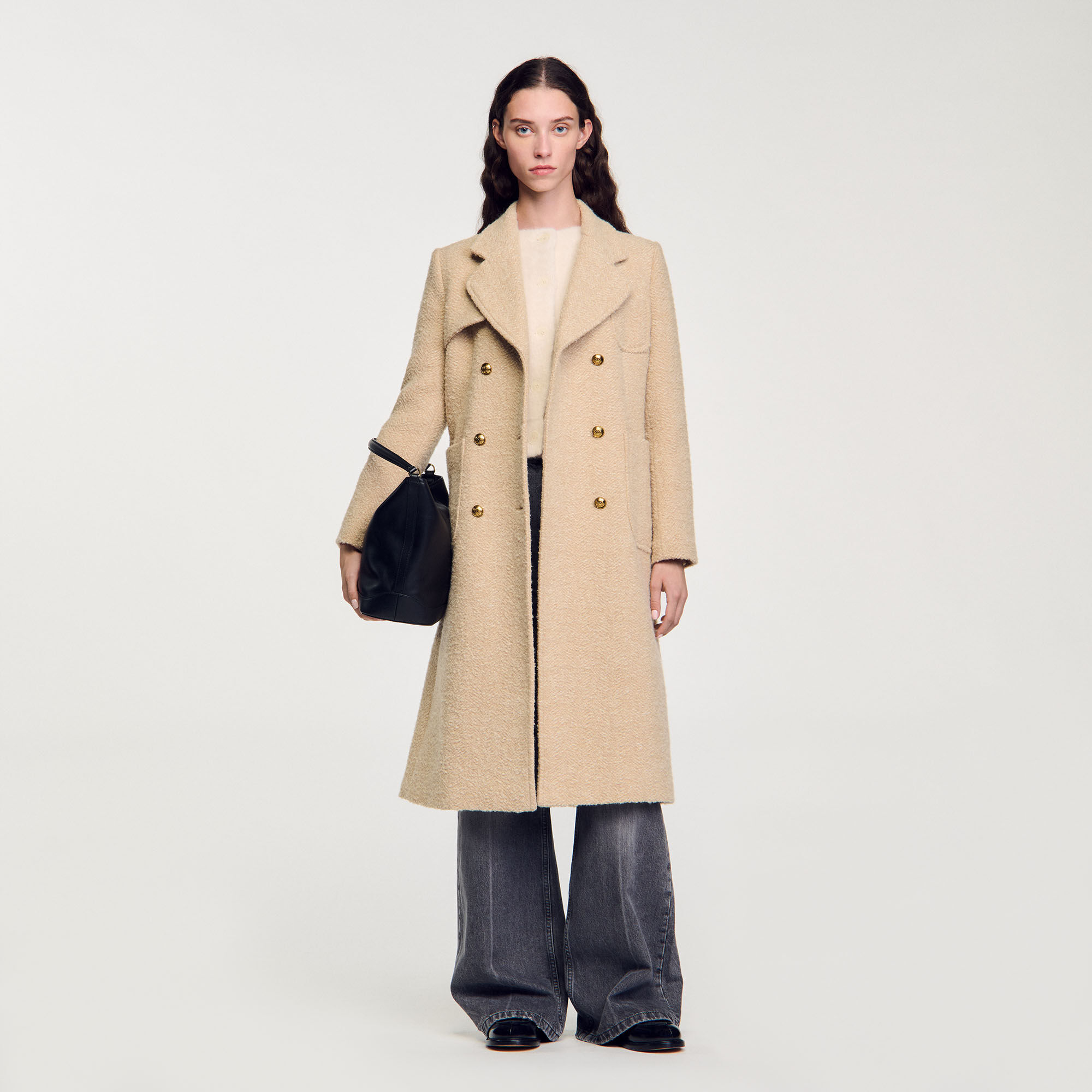 Long Double-Breasted Coat : Coats & Jackets&nbsp; color Beige