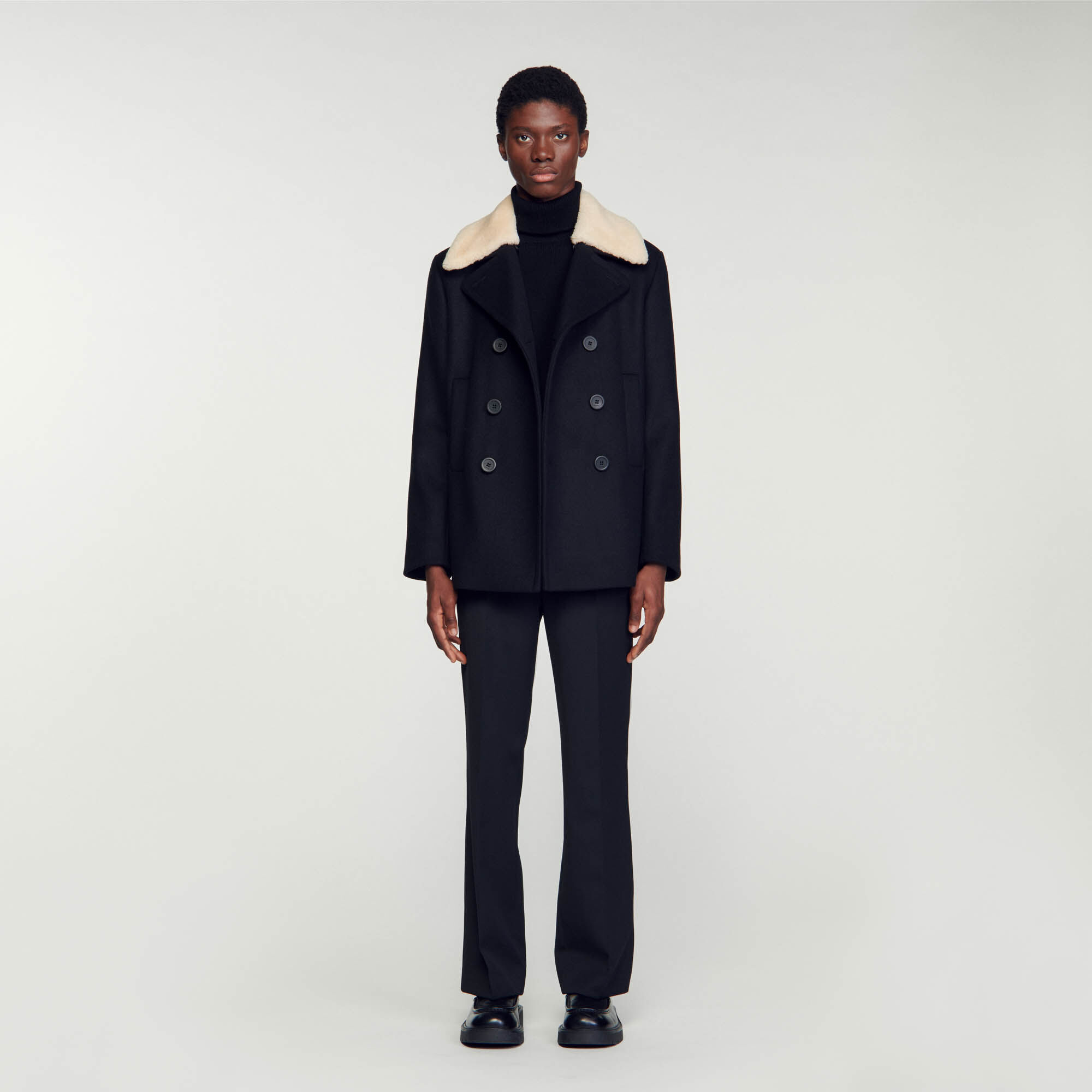 Wool Pea Coat : Jackets & Coats color Black