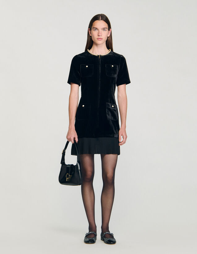 Short Velvet Dress - SFPRO04616 | sandro-paris.com Short Velvet Dress : Dresses color Black
