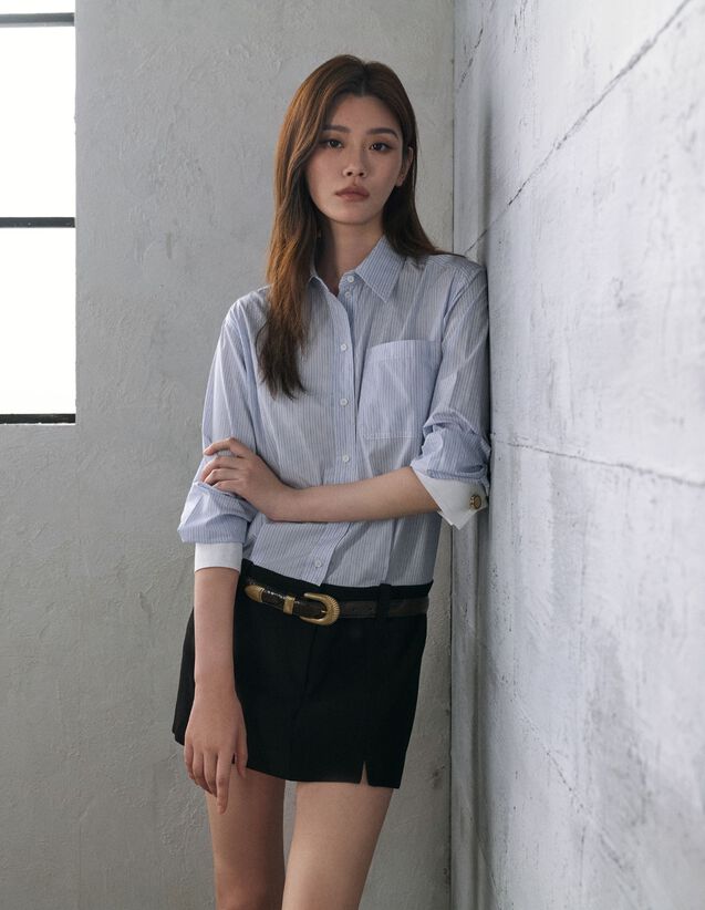 Short Dress With Dual Materials - SFPRO04599 | sandro-paris.com Short Dress With Dual Materials : Dresses color Black