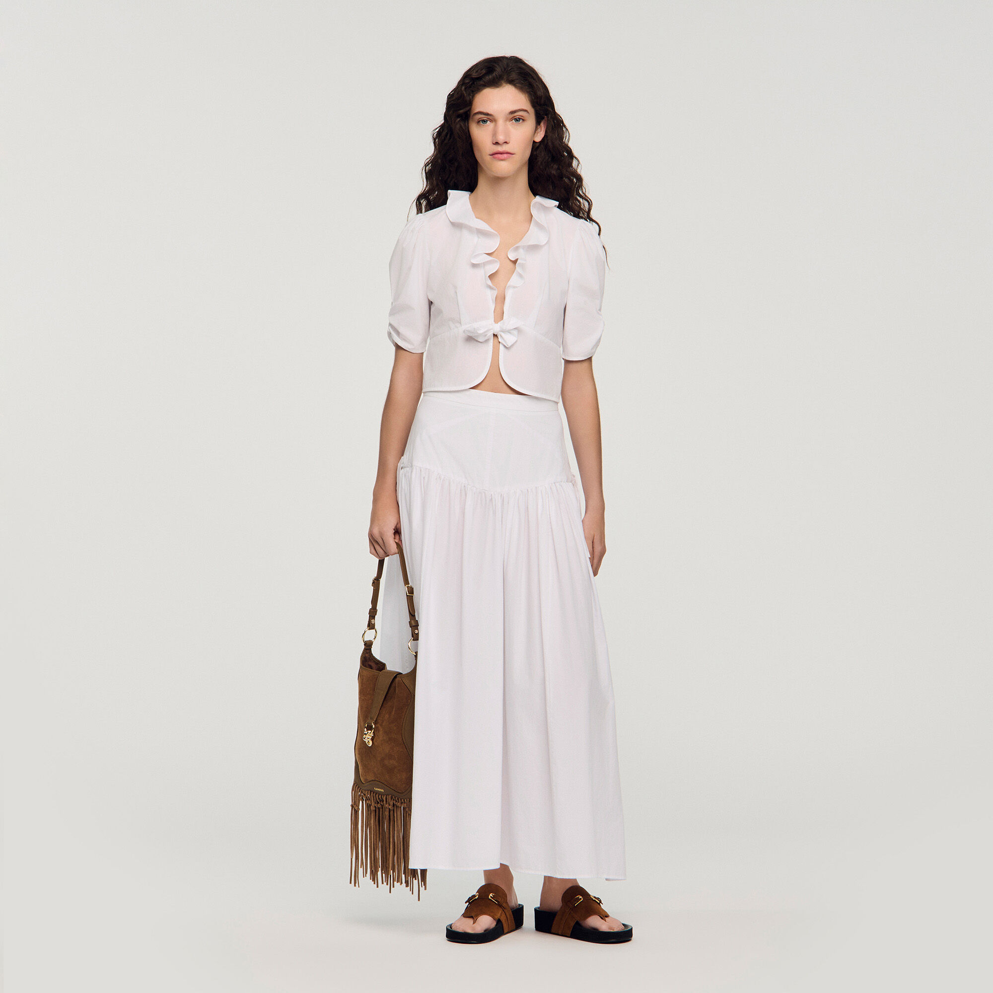 Ruffled Crop Top : Tops color white