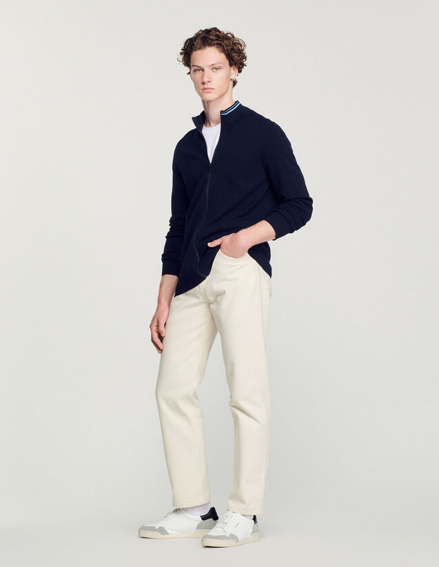 Zip-Up Cardigan With A Striped Collar : T-shirts & Polo shirts color Navy Blue